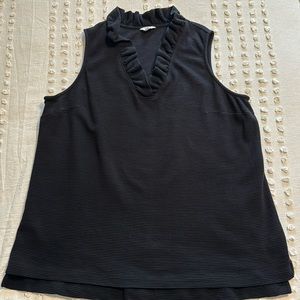 EUC Crown & Ivy ottoman ribbed top with ruffle collar, sz XXL, black